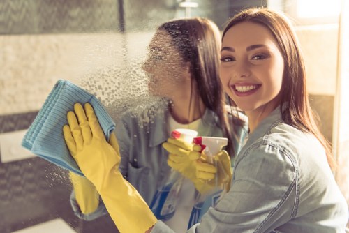 Professional cleaner following safe working practices